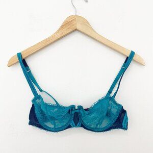 Audabe Paris Blue Lace Lingerie Bra Size 36B
